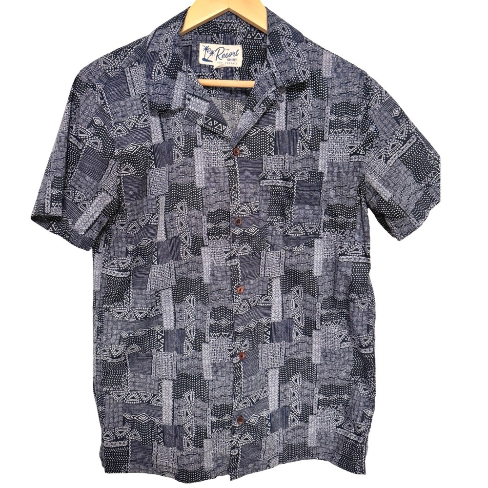 Aeropostale The Resort Shirt Small Blue Geometric Tribal Print Travel Art Deco